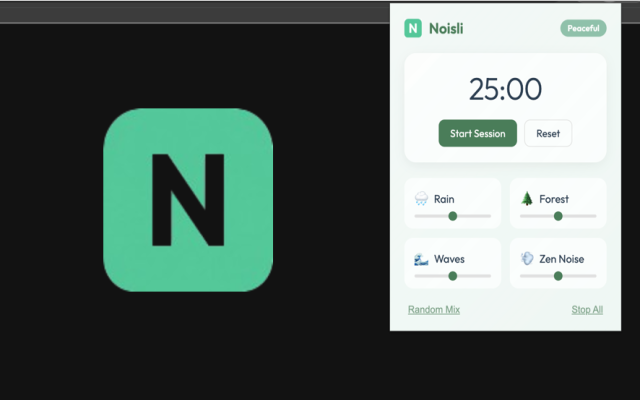The Noisli interface showing volume sliders for different sounds